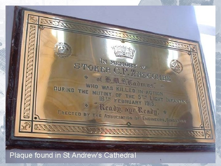 Plaque found in St Andrew’s Cathedral 