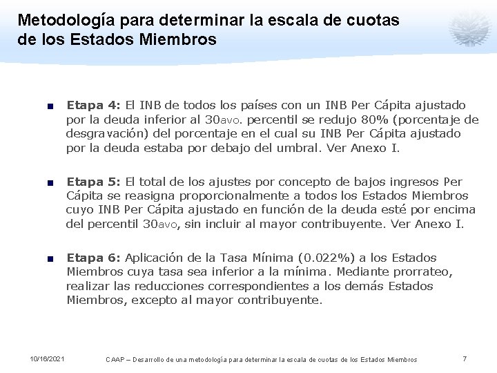 Metodología para determinar la escala de cuotas de los Estados Miembros ■ Etapa 4: