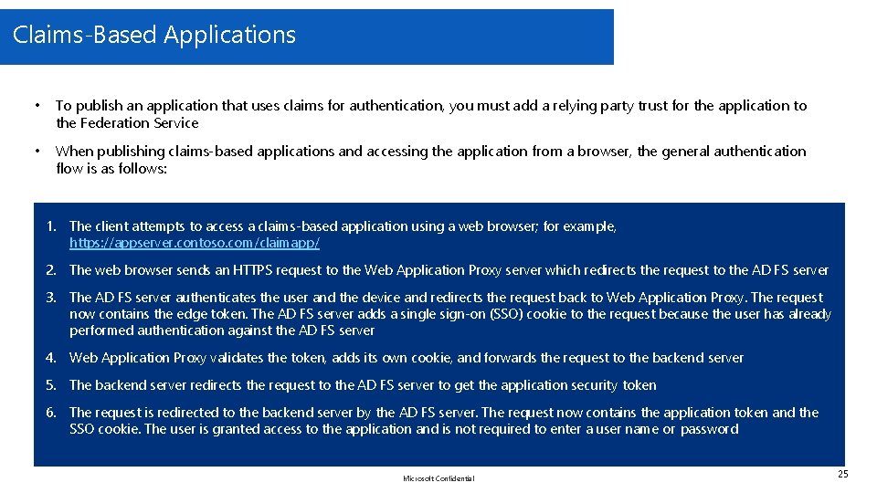 Claims-Based Applications • To publish an application that uses claims for authentication, you must