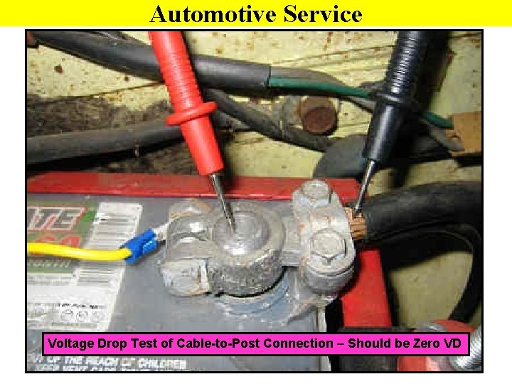 Automotive Service Voltage Drop Test of Cable-to-Post Connection – Should be Zero VD 