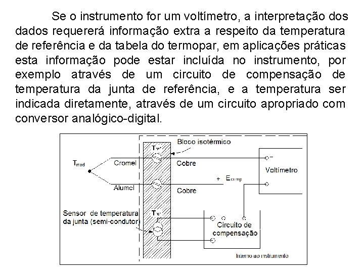 Se o instrumento for um voltímetro, a interpretação dos dados requererá informação extra a