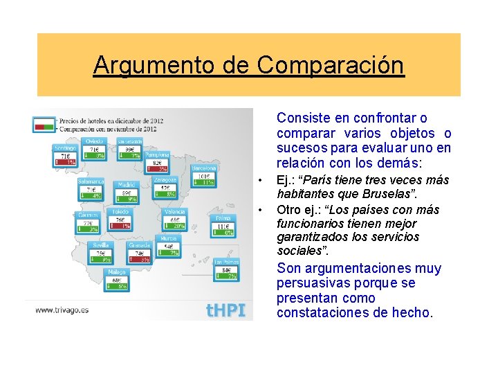 Argumento de Comparación Consiste en confrontar o comparar varios objetos o sucesos para evaluar