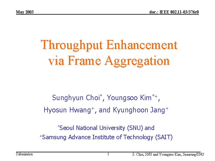 May 2003 doc. : IEEE 802. 11 -03/376 r 0 Throughput Enhancement via Frame