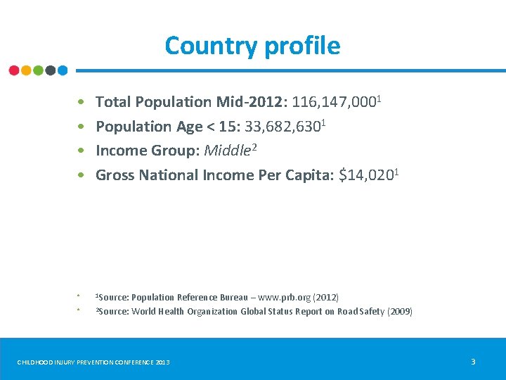 Country profile • • Total Population Mid-2012: 116, 147, 0001 Population Age < 15:
