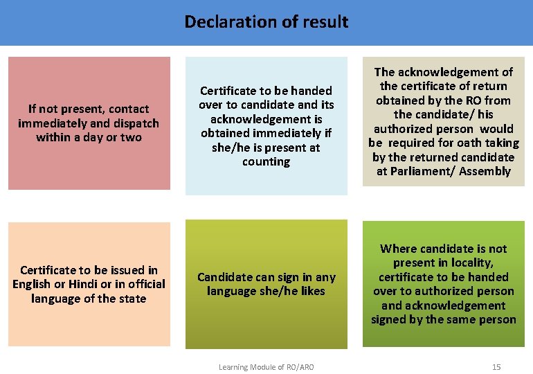 Declaration of result If not present, contact immediately and dispatch within a day or