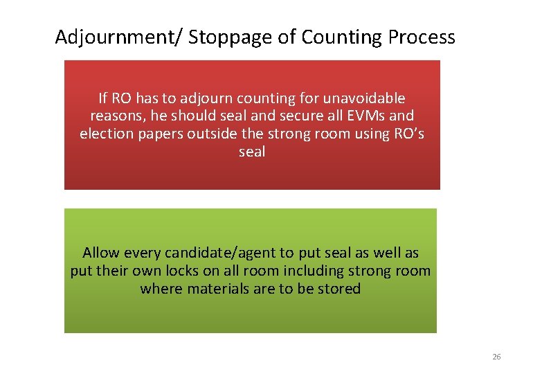 Adjournment/ Stoppage of Counting Process If RO has to adjourn counting for unavoidable reasons,