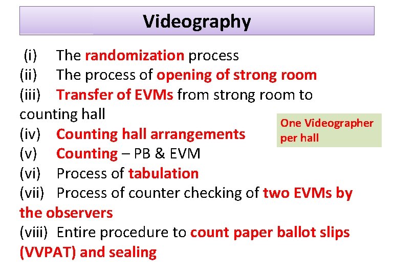 Videography (i) The randomization process (ii) The process of opening of strong room (iii)