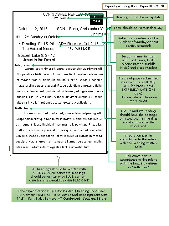 Paper type: Long Bond Paper (8. 5 X 13) CCF GOSPEL REFLECTION 2 nd