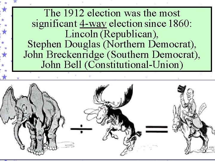 THE ELECTION OF 1912 The 1912 election was the most significant 4 -way election