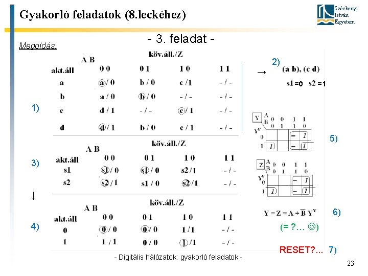 Széchenyi István Egyetem Gyakorló feladatok (8. leckéhez) Megoldás: - 3. feladat → 2) =0