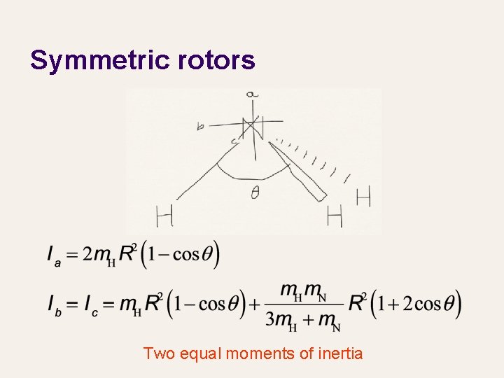 Symmetric rotors Two equal moments of inertia 