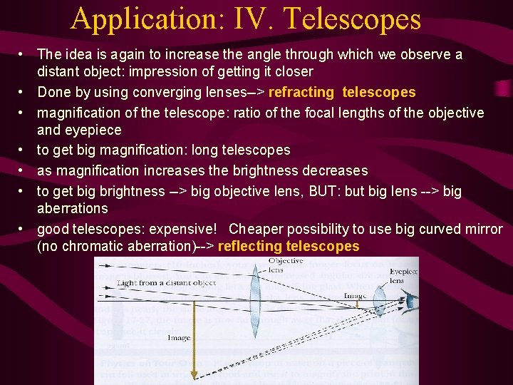 Application: IV. Telescopes • The idea is again to increase the angle through which