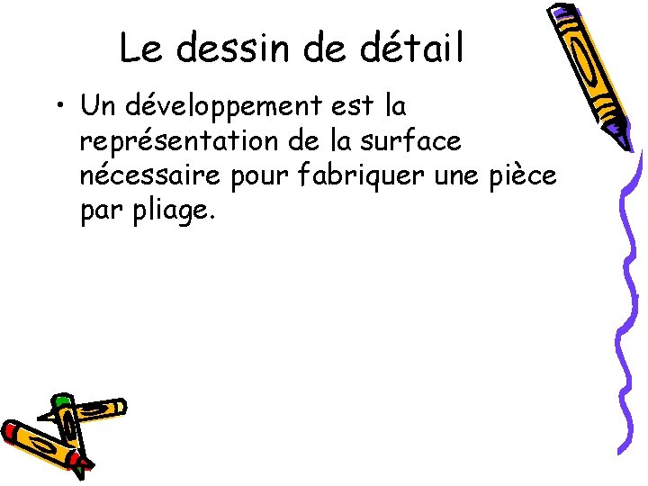 Le dessin de détail • Un développement est la représentation de la surface nécessaire