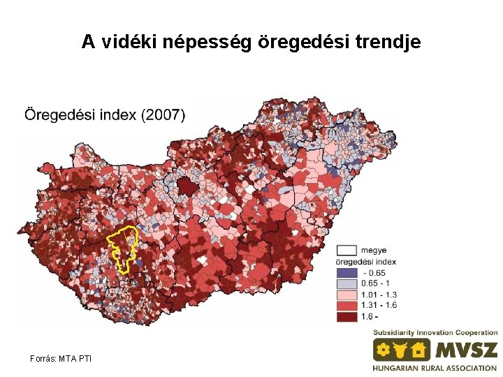 A vidéki népesség öregedési trendje Forrás: MTA PTI 