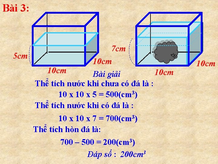 Bài 3: 7 cm 5 cm 10 cm Bài giải Thể tích nước khi