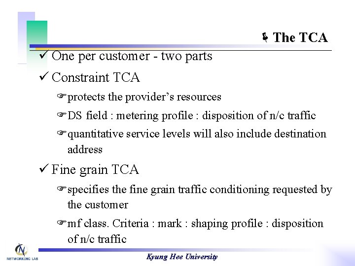 ëThe TCA ü One per customer - two parts ü Constraint TCA Fprotects the