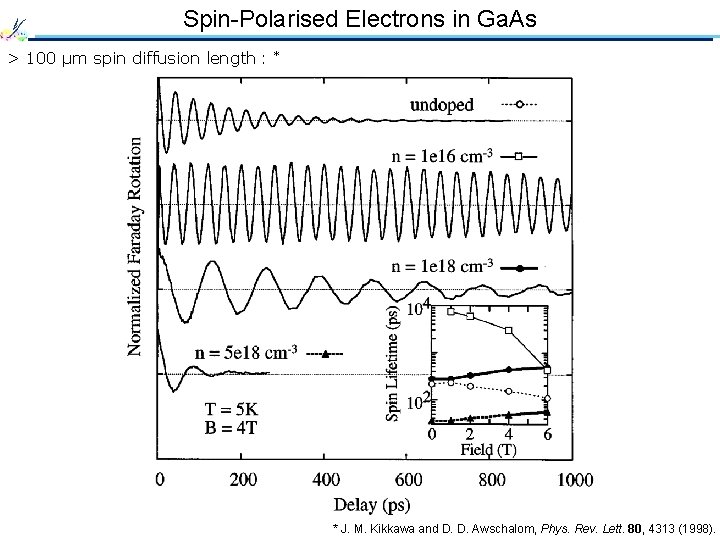 Spin-Polarised Electrons in Ga. As > 100 µm spin diffusion length : * *