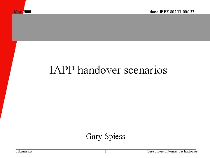 May 2000 doc. : IEEE 802. 11 -00/127 IAPP handover scenarios Gary Spiess Submission