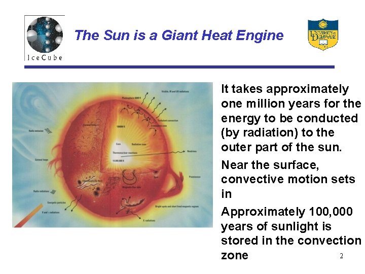 The Sun is a Giant Heat Engine • It takes approximately one million years