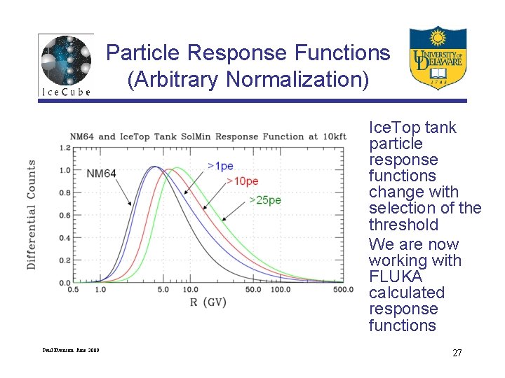 Particle Response Functions (Arbitrary Normalization) • Ice. Top tank particle response functions change with
