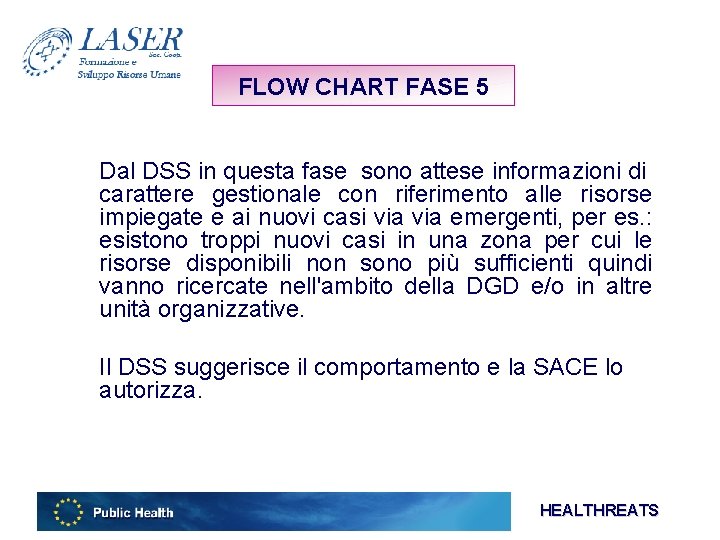 FLOW CHART FASE 5 Dal DSS in questa fase sono attese informazioni di carattere