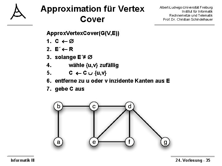 Approximation für Vertex Cover Albert-Ludwigs-Universität Freiburg Institut für Informatik Rechnernetze und Telematik Prof. Dr.