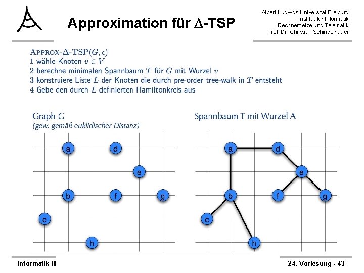 Approximation für -TSP Informatik III Albert-Ludwigs-Universität Freiburg Institut für Informatik Rechnernetze und Telematik Prof.