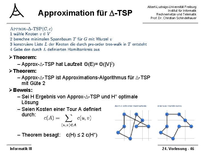 Approximation für -TSP Albert-Ludwigs-Universität Freiburg Institut für Informatik Rechnernetze und Telematik Prof. Dr. Christian