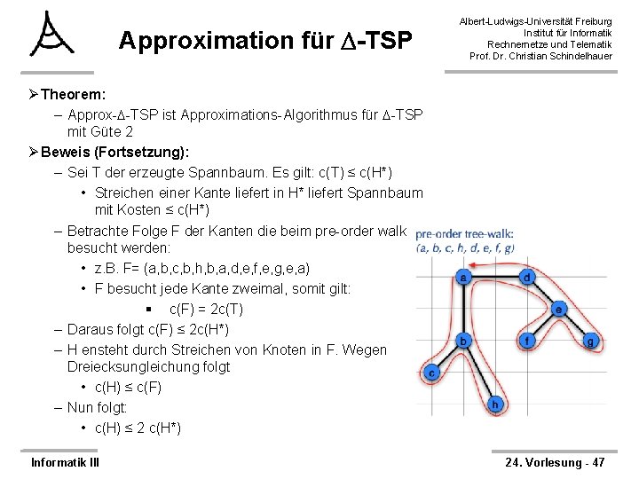 Approximation für -TSP Albert-Ludwigs-Universität Freiburg Institut für Informatik Rechnernetze und Telematik Prof. Dr. Christian