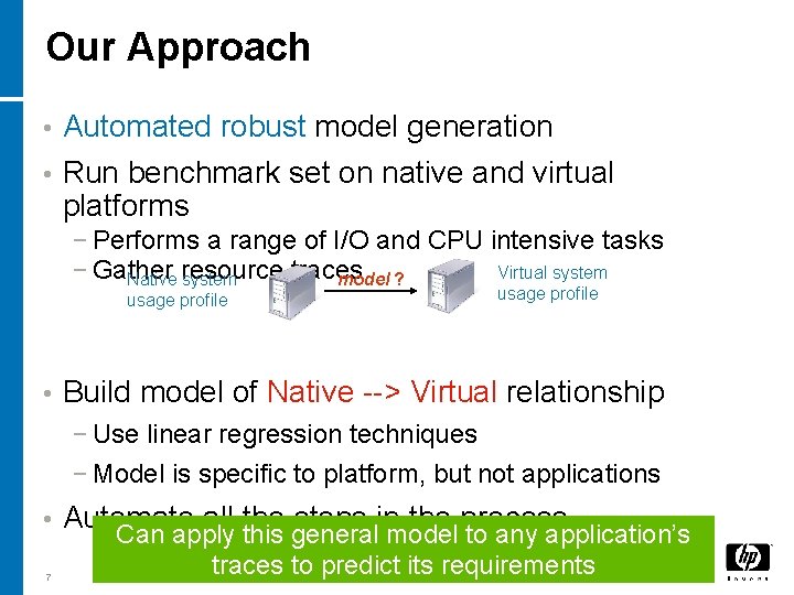 Our Approach • Automated robust model generation • Run benchmark set on native and