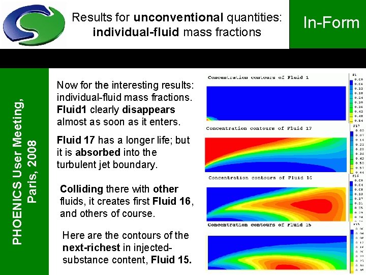 PHOENICS User Meeting, Paris, 2008 Results for unconventional quantities: individual-fluid mass fractions Now for