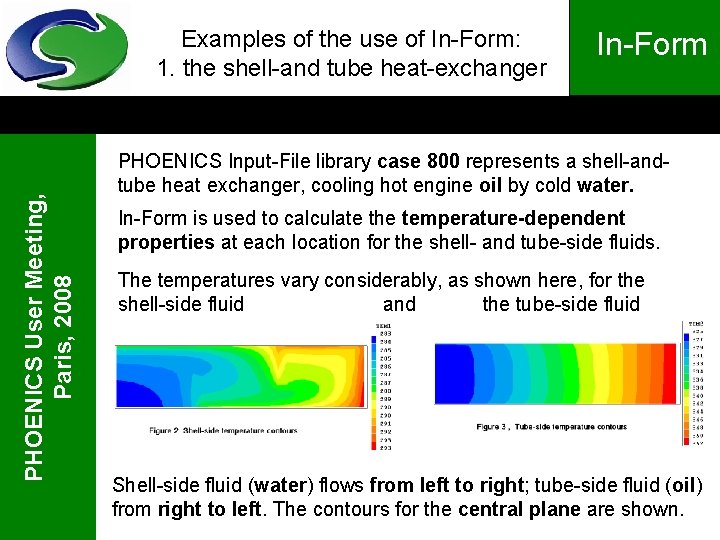 PHOENICS User Meeting, Paris, 2008 Examples of the use of In-Form: 1. the shell-and