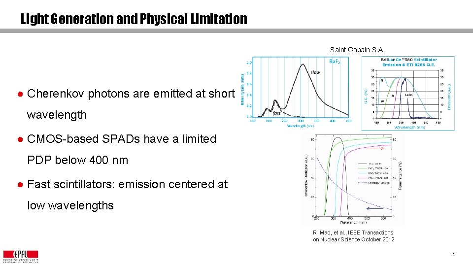 Light Generation and Physical Limitation Saint Gobain S. A. ● Cherenkov photons are emitted