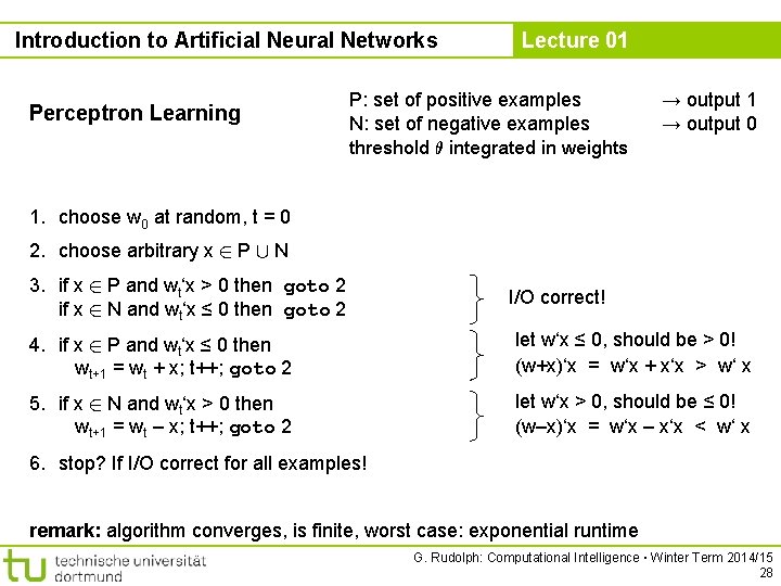 Introduction to Artificial Neural Networks Perceptron Learning Lecture 01 P: set of positive examples
