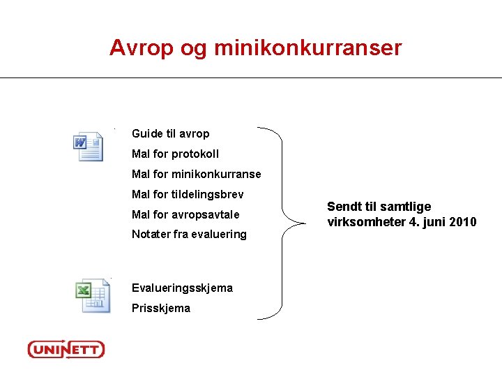 Avrop og minikonkurranser Guide til avrop Mal for protokoll Mal for minikonkurranse Mal for