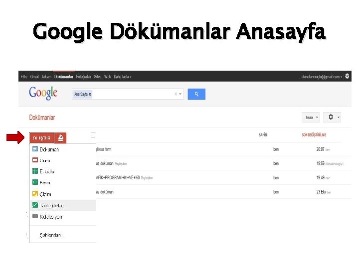 Google Dökümanlar Anasayfa 