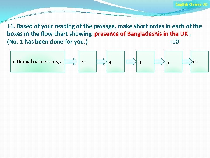 English Classes- SD 11. Based of your reading of the passage, make short notes