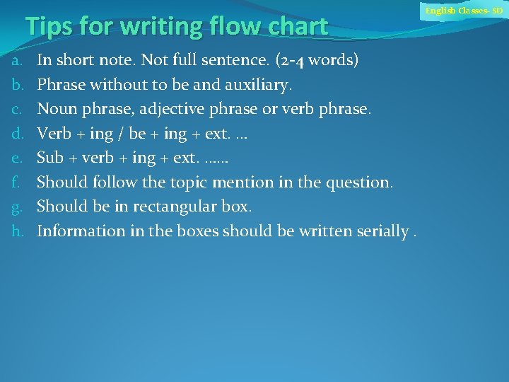 Tips for writing flow chart a. b. c. d. e. f. g. h. In