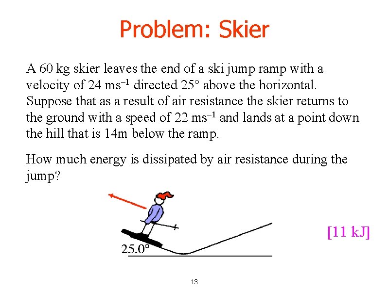 Problem: Skier A 60 kg skier leaves the end of a ski jump ramp