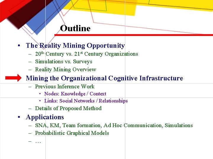 Outline • The Reality Mining Opportunity – 20 th Century vs. 21 st Century