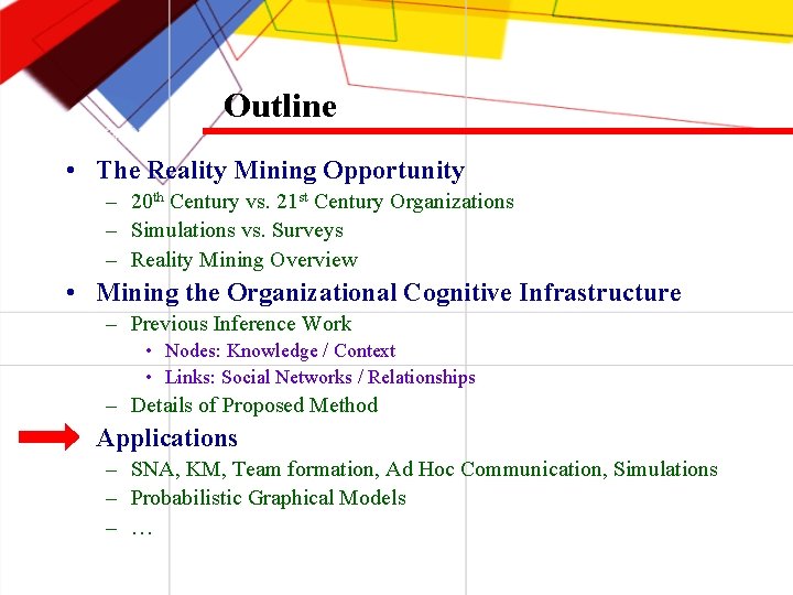 Outline • The Reality Mining Opportunity – 20 th Century vs. 21 st Century