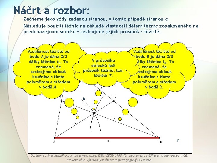 Náčrt a rozbor: Začneme jako vždy zadanou stranou, v tomto případě stranou c. Následuje