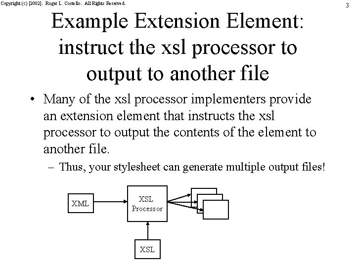 Copyright (c) [2002]. Roger L. Costello. All Rights Reserved. Example Extension Element: instruct the