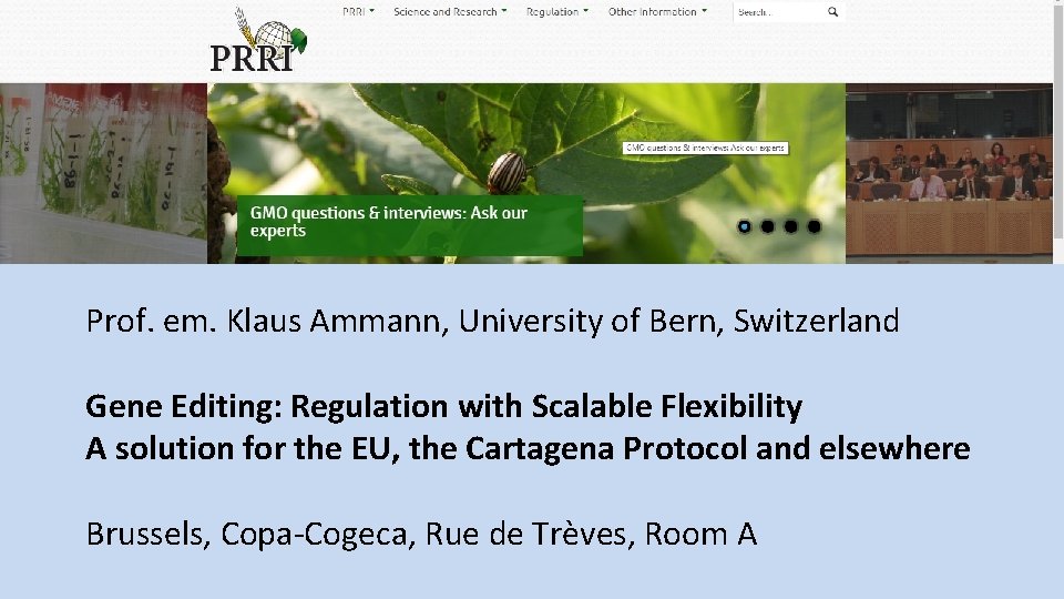 Prof. em. Klaus Ammann, University of Bern, Switzerland Gene Editing: Regulation with Scalable Flexibility
