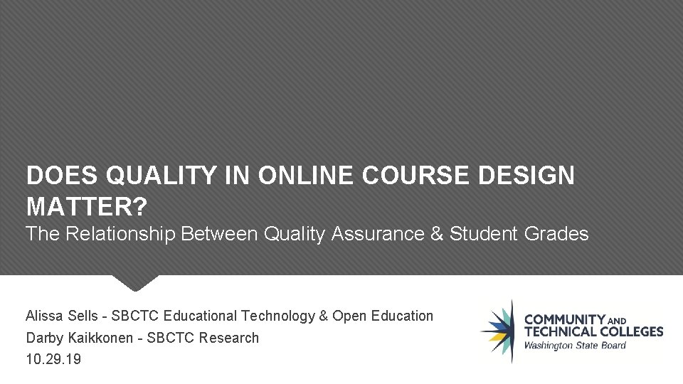DOES QUALITY IN ONLINE COURSE DESIGN MATTER? The Relationship Between Quality Assurance & Student DOES QUALITY IN ONLINE COURSE DESIGN MATTER? The Relationship Between Quality Assurance & Student