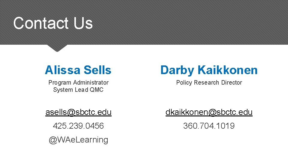 Contact Us Alissa Sells Darby Kaikkonen Program Administrator System Lead QMC Policy Research Director Contact Us Alissa Sells Darby Kaikkonen Program Administrator System Lead QMC Policy Research Director