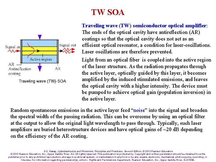 TW SOA Traveling wave (TW) semiconductor optical amplifier: The ends of the optical cavity