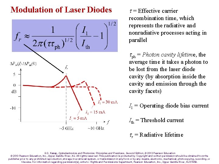 Modulation of Laser Diodes t = Effective carrier recombination time, which represents the radiative