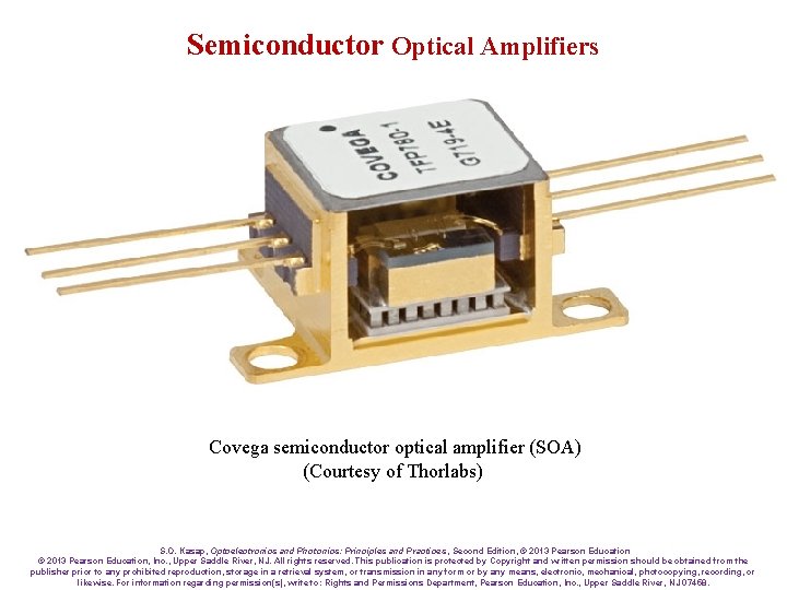 Semiconductor Optical Amplifiers Covega semiconductor optical amplifier (SOA) (Courtesy of Thorlabs) S. O. Kasap,