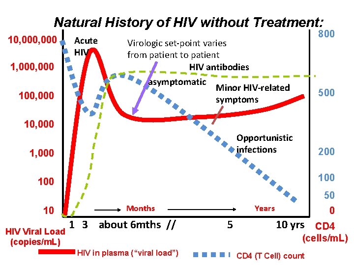 Natural History of HIV without Treatment: 10, 000 1, 000 100, 000 Acute HIV